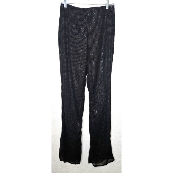 Zara Womens Pants Medium Black Side Zip Sparkly Sheer Straight Leg Trouser Party - Picture 1 of 12